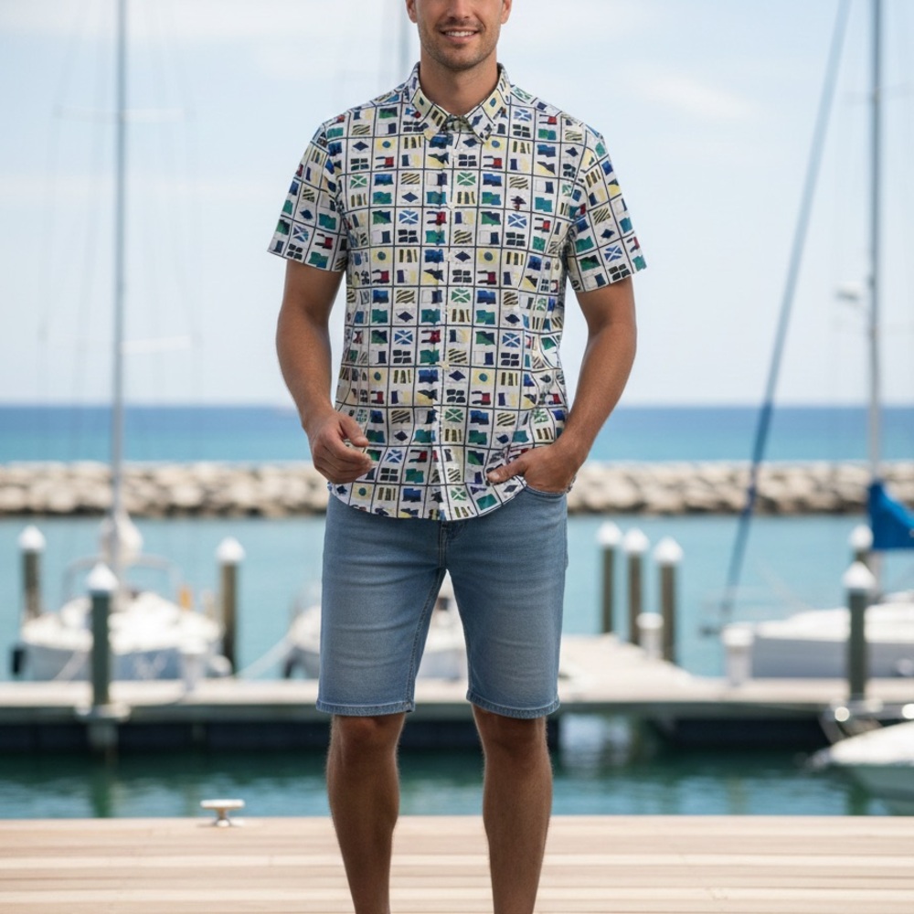 TOMMY HILFIGER Men’s Flag Patterned Short Sleeve Button Down Shirt size XXL